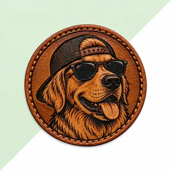 Leder-Patch mit Hund mit Cap und Sonnenbrille
