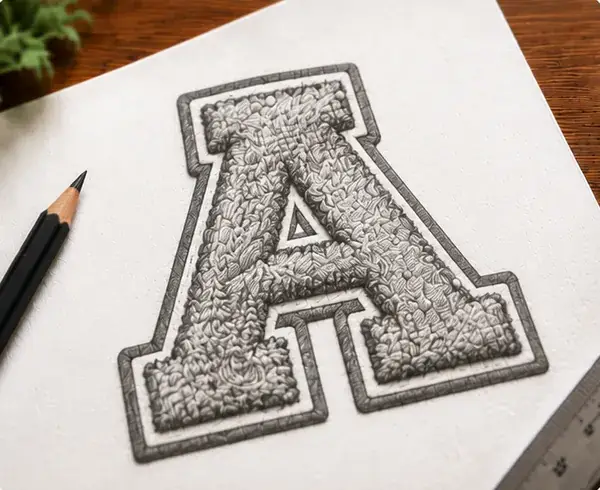 Bleistiftskizze eines College-Buchstabens A