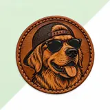 Leder-Patch Hund mit Cap und Sonnenbrille