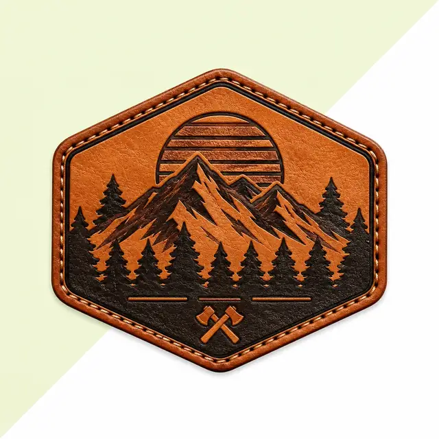 Sechseckiges Leder-Patch Berge und Äxte