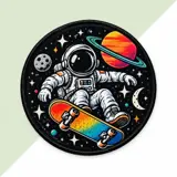 Rundes bedrucktes Patch Astronaut auf Skateboard