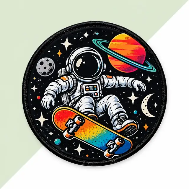 Rundes bedrucktes Patch Astronaut auf Skateboard