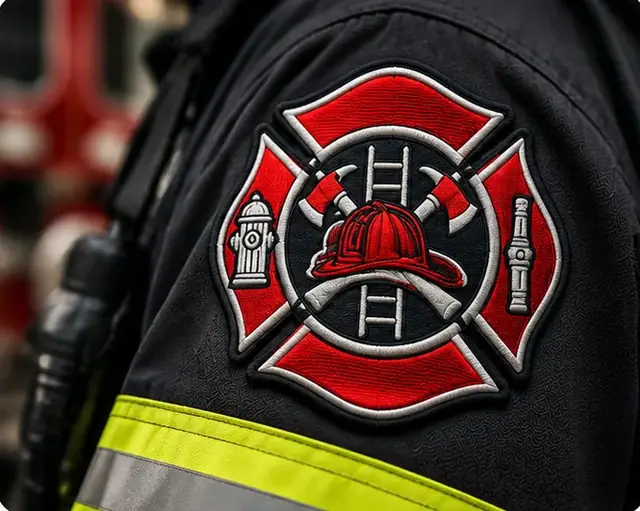 Das fertige Patch am Ärmel einer Feuerwehrjacke
